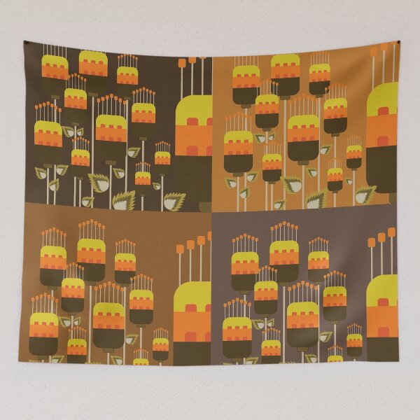Item preview, Retro Style Geometric Floral Pattern in Warm Earth Tones designed and sold by PowerAntShop.