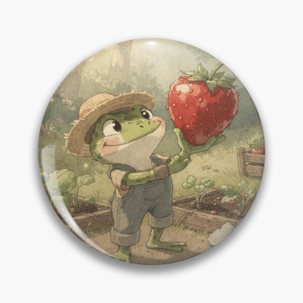 Item preview, Cottagecore Frog Strawberry Gardener Art designed and sold by PictorialWhimsy.