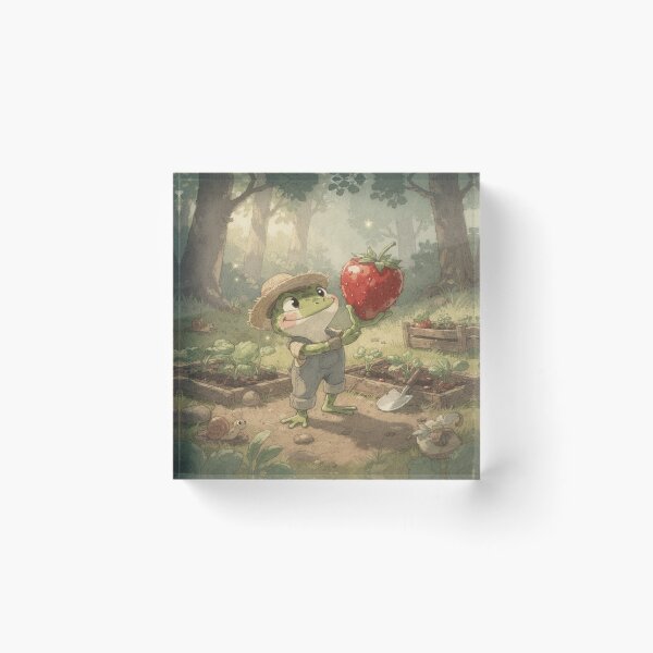 Item preview, Cottagecore Frog Strawberry Gardener Art designed and sold by PictorialWhimsy.