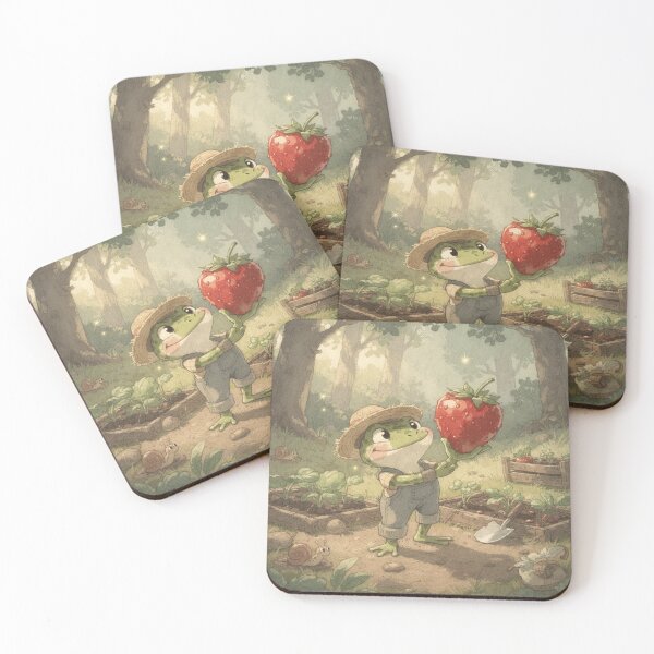 Item preview, Cottagecore Frog Strawberry Gardener Art designed and sold by PictorialWhimsy.