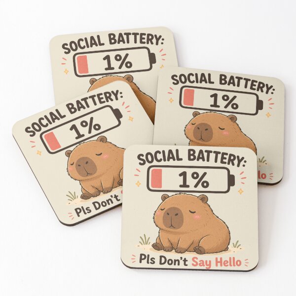 Item preview, Social Battery 1% Capybara Mood T-Shirt designed and sold by rygenr8.