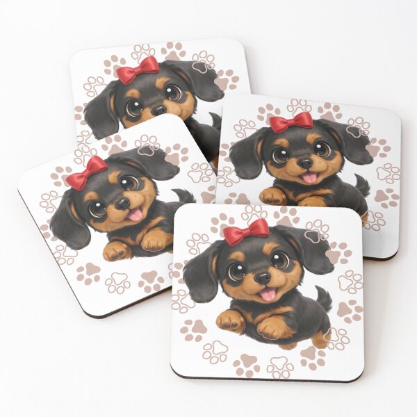 Item preview, Cute Dachshund Puppy Red Bow Paw Prints Art designed and sold by Soluna Studio.