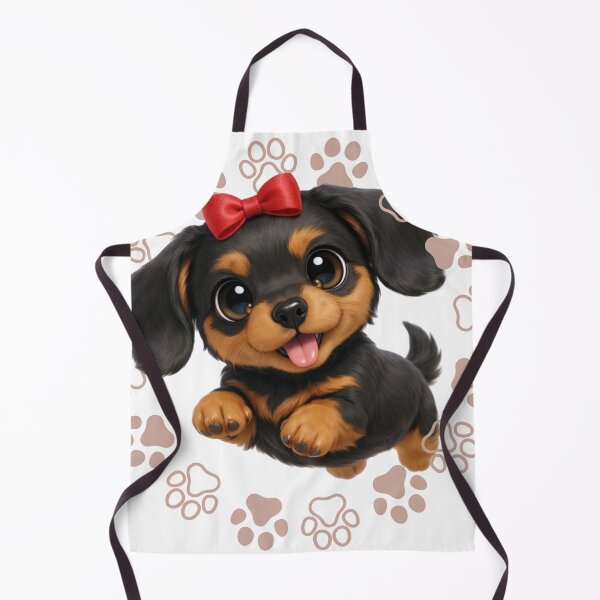 Item preview, Cute Dachshund Puppy Red Bow Paw Prints Art designed and sold by Soluna Studio.