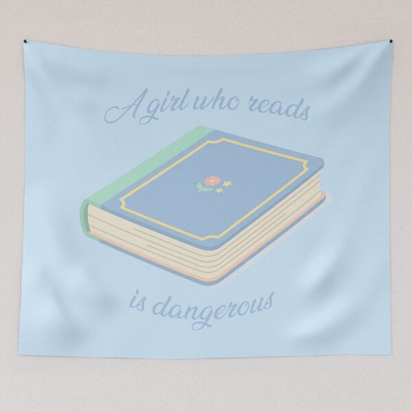 Item preview, A Girl Who Reads Is Dangerous — Pastel Book Illustration Quote | Book Lover Gift, Coquette Reader designed and sold by ArtofDari.
