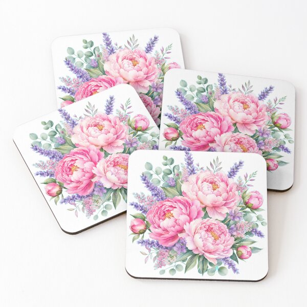 Item preview, Romantic Pink Peony & Lavender Watercolor Bouquet designed and sold by deepredbubble.