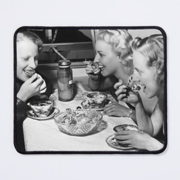 Item preview, Women Eating Pasta, Vintage Black and White Old Photo designed and sold by modernretro.