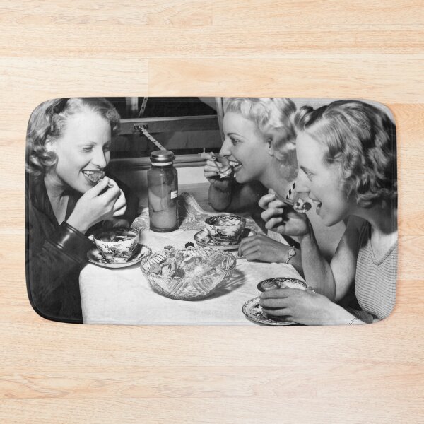 Item preview, Women Eating Pasta, Vintage Black and White Old Photo designed and sold by modernretro.