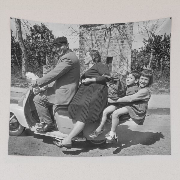Item preview, Family Riding A Scooter, Vintage Black and White Old Photo designed and sold by modernretro.