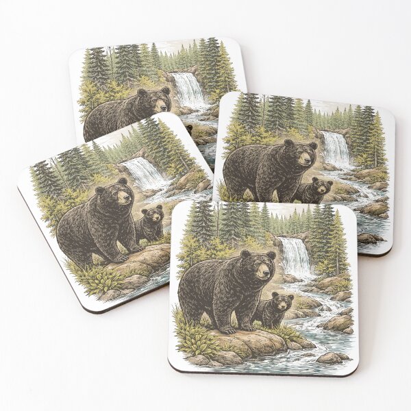 Item preview, Bear Family in Forest Waterfall designed and sold by Matinez Pink.