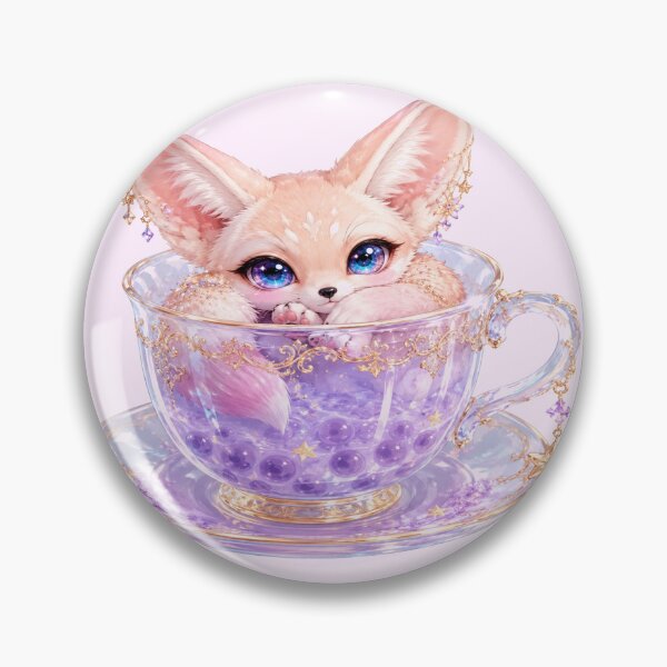 Artikelvorschau, Niedlicher Fantasy-Fuchs-Teetassenaufkleber | Kawaii Lavendel Boba Fuchs-Kunst entworfen und verkauft von StickersHul.