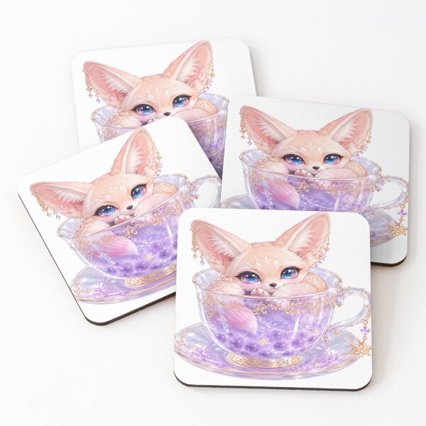 Artikelvorschau, Niedlicher Fantasy-Fuchs-Teetassenaufkleber | Kawaii Lavendel Boba Fuchs-Kunst entworfen und verkauft von StickersHul.