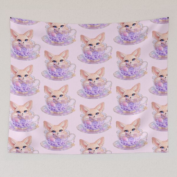 Artikelvorschau, Niedlicher Fantasy-Fuchs-Teetassenaufkleber | Kawaii Lavendel Boba Fuchs-Kunst entworfen und verkauft von StickersHul.