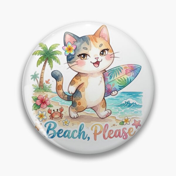 Item preview, Beach, Please – Cute Surfing Hawaiian Cat Sticker designed and sold by LaniDigitalNook.