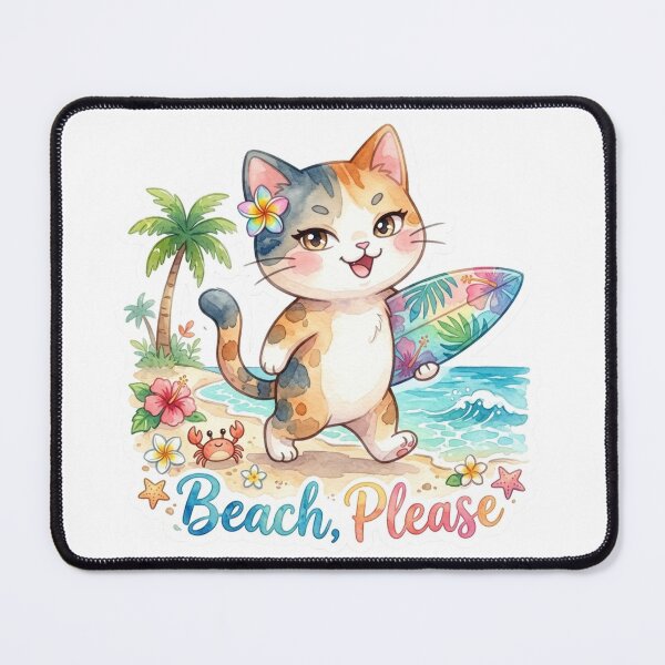 Item preview, Beach, Please – Cute Surfing Hawaiian Cat Sticker designed and sold by LaniDigitalNook.