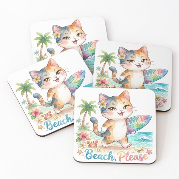 Item preview, Beach, Please – Cute Surfing Hawaiian Cat Sticker designed and sold by LaniDigitalNook.