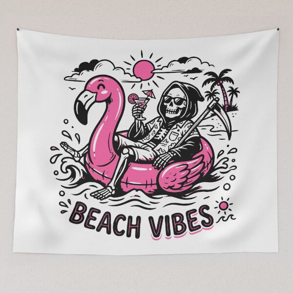 Item preview, Skeleton Flamingos Float Beach Vibes designed and sold by Brexmore3.