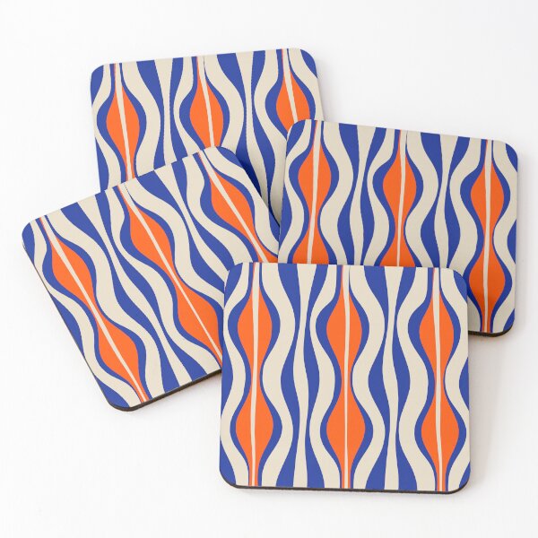 Artikelvorschau, Abstraktes Sanduhrmuster im Midcentury-Modern-Stil in leuchtendem Blau und Orange entworfen und verkauft von kierkegaard.