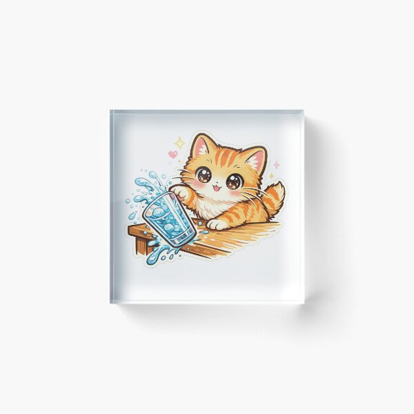 Item preview, Kawaii Cat Knocking Over Glass : Cute Chaos Cat Funny Gift designed and sold by TheAngelHeart.