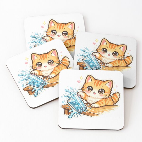 Item preview, Kawaii Cat Knocking Over Glass : Cute Chaos Cat Funny Gift designed and sold by TheAngelHeart.