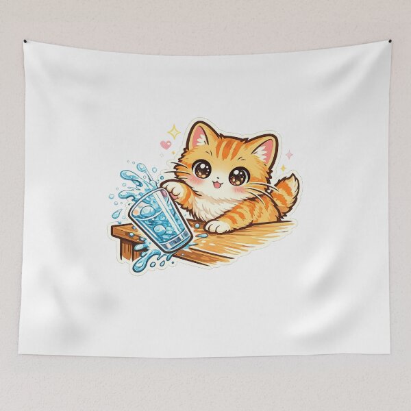 Item preview, Kawaii Cat Knocking Over Glass : Cute Chaos Cat Funny Gift designed and sold by TheAngelHeart.