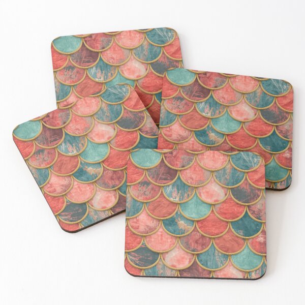 Item preview, Peach And Teal Green Scales Print designed and sold by SeaStarMermaids.