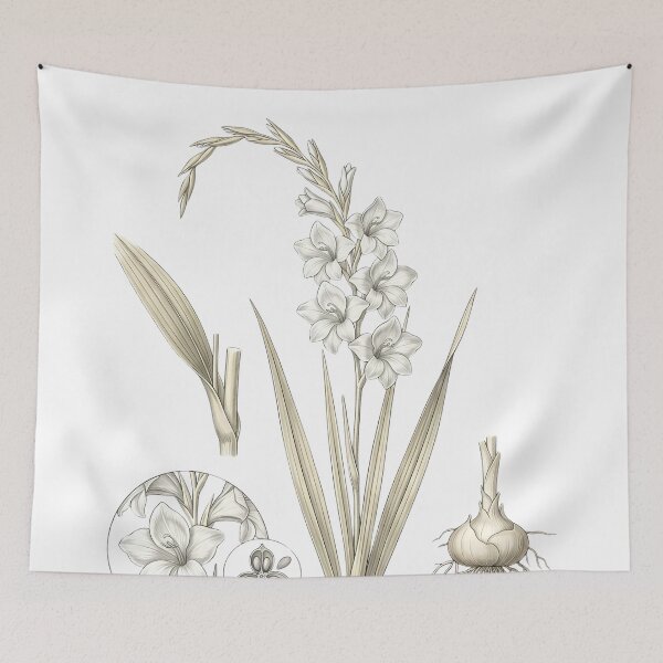Item preview, Vintage White Gladiolus - Elegant Botanical Sword Lily Art designed and sold by Atlasoloji.