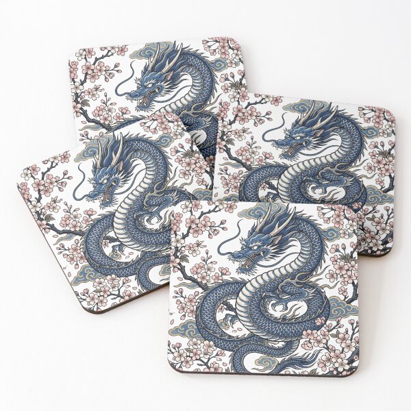 Item preview, Blue Dragon and Sakura | Japanese Dragon Cherry Blossom Art designed and sold by vekotpu.