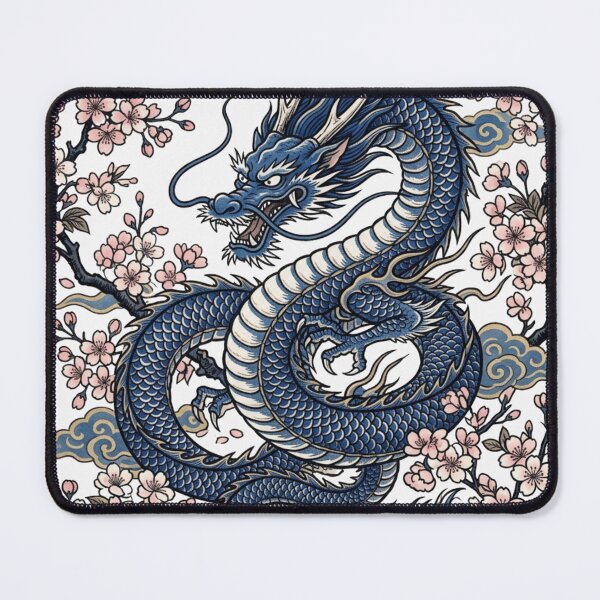 Item preview, Blue Dragon and Sakura | Japanese Dragon Cherry Blossom Art designed and sold by vekotpu.