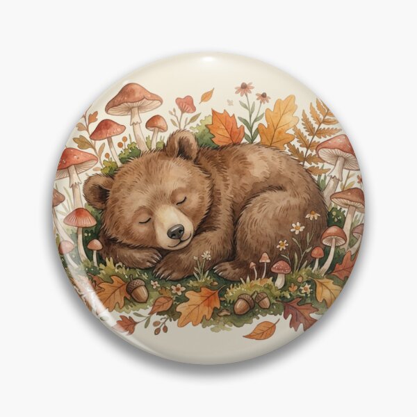 Item preview, Resting Bear Cub Autumn Mushrooms Watercolor designed and sold by CalmCapy Co.