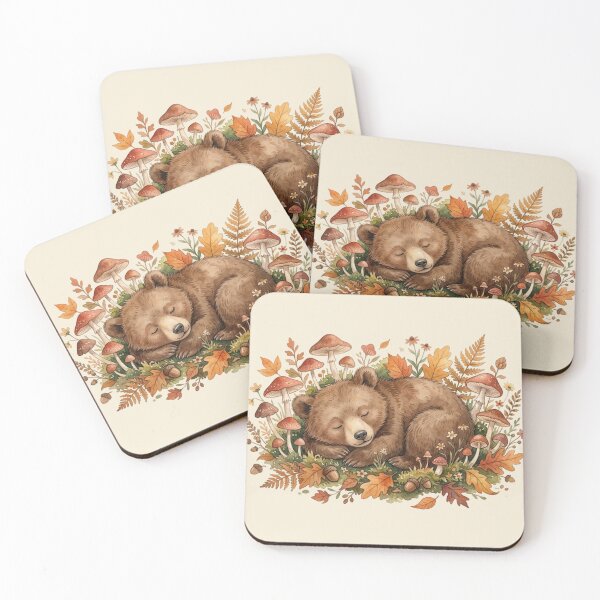 Item preview, Sleeping Bear Cub Autumn Mushrooms Cottagecore Forest designed and sold by CalmCapy Co.