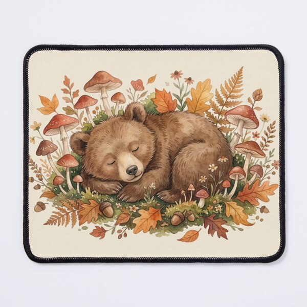 Item preview, Sleeping Bear Cub Autumn Mushrooms Cottagecore Forest designed and sold by CalmCapy Co.