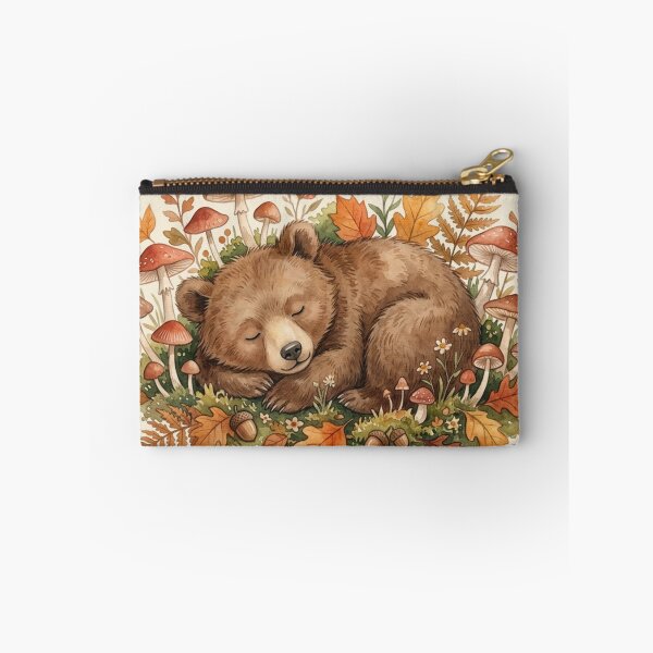 Item preview, Resting Bear Cub Autumn Mushrooms Watercolor designed and sold by CalmCapy Co.