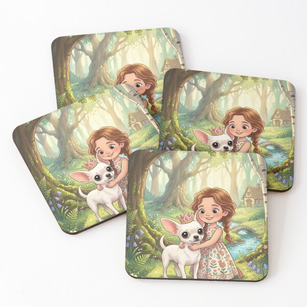Item preview, Whimsical Forest Adventure: Little Girl and Her Chihuahua Best Friend Art Print designed and sold by AirCrayons27.