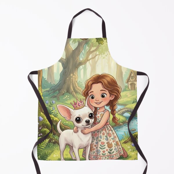 Item preview, Whimsical Forest Adventure: Little Girl and Her Chihuahua Best Friend Art Print designed and sold by AirCrayons27.