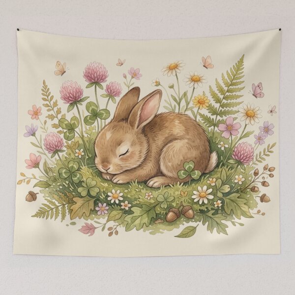 Item preview, Sleeping Bunny Spring Wildflowers Cottagecore Meadow designed and sold by CalmCapy Co.