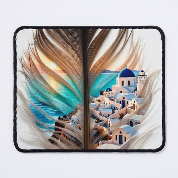 Item preview, Santorini Feather Art | Greece Travel Illustration | Santorini Greece Feather Design | Greek Island Artwork | Coastal Aesthetic designed and sold by GalleryPeak.