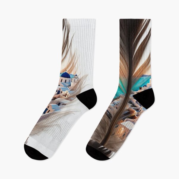Item preview, Santorini Feather Art | Greece Travel Illustration | Santorini Greece Feather Design | Greek Island Artwork | Coastal Aesthetic designed and sold by GalleryPeak.