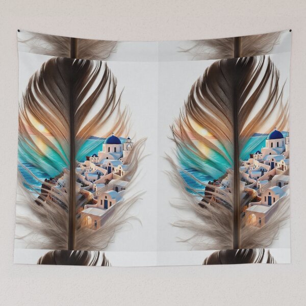 Item preview, Santorini Feather Art | Greece Travel Illustration | Santorini Greece Feather Design | Greek Island Artwork | Coastal Aesthetic designed and sold by GalleryPeak.