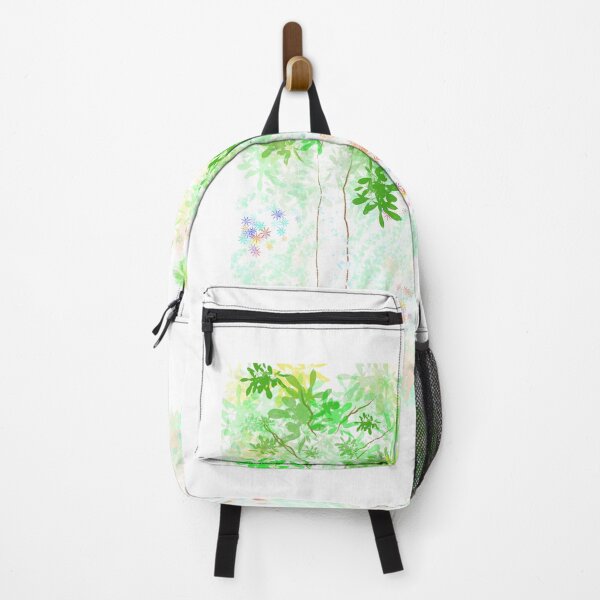 Item preview, Fantasy enchanted forest backdrop with green trees and glowing splatters designed and sold by AjjimaJKM.