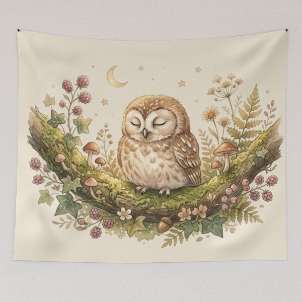 Item preview, Sleeping Owl Moon Wildflowers Cottagecore Woodland designed and sold by CalmCapy Co.