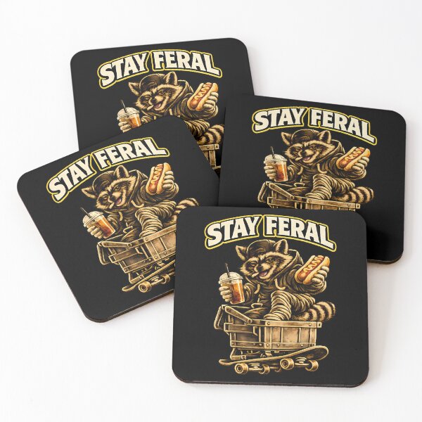 Item preview, Stay Feral Raccoon Skateboard Vintage Streetwear Graphic Premium T-Shirt designed and sold by clockedoutwearshop.