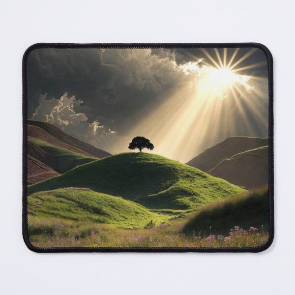 Item preview, Sunlight Through Storm | Lone Tree on Hill Landscape designed and sold by NatureHarmony16.
