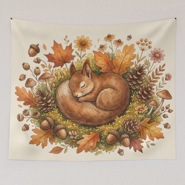 Item preview, Sleeping Squirrel Acorns Autumn Cottagecore Forest designed and sold by CalmCapy Co.