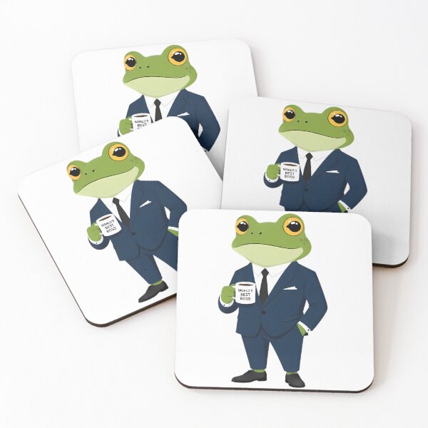 Item preview, Green Frog Boss In Suit Holding Coffee Mug designed and sold by Linework Studio.