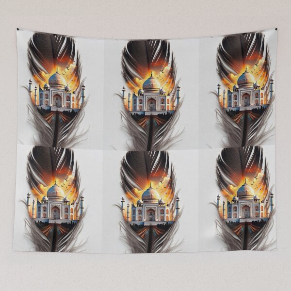 Item preview, Taj Mahal Feather Art | India Travel Illustration | Taj Mahal Sunset Feather Design | Indian Landmark Artwork | Wanderlust Decor designed and sold by GalleryPeak.