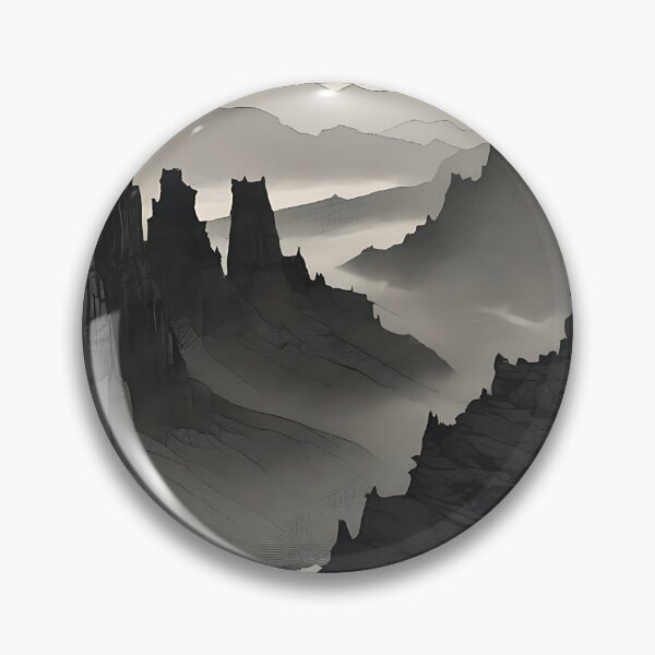 Item preview, Vintage Oriental Pagoda Temple Canyon River Woodcut Art designed and sold by DarkOriginArts.
