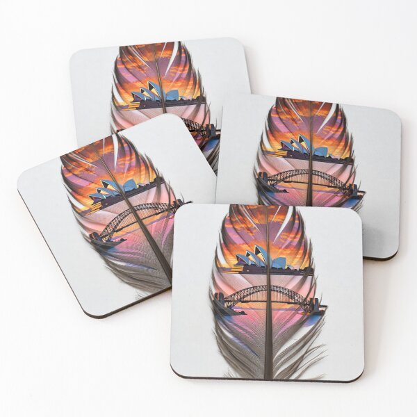 Item preview, Sydney Feather Landmark Sunset | Opera House and Harbour Bridge Travel Art designed and sold by GalleryPeak.