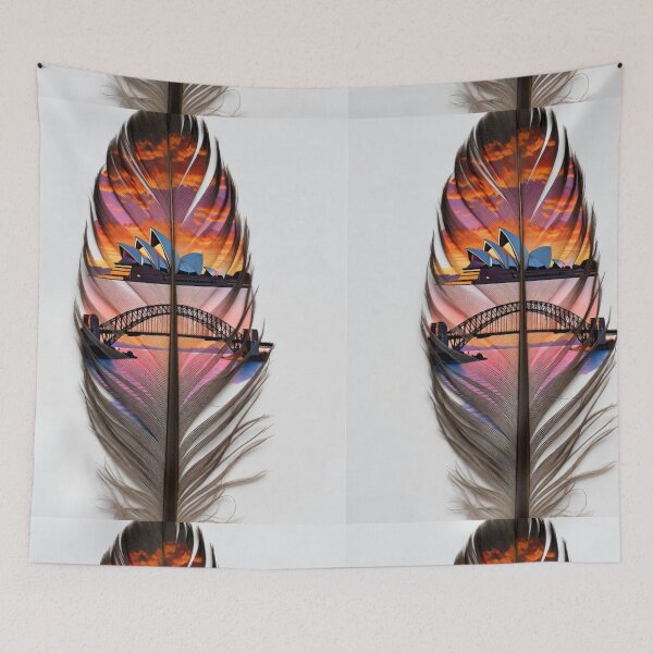 Item preview, Sydney Feather Landmark Sunset | Opera House and Harbour Bridge Travel Art designed and sold by GalleryPeak.