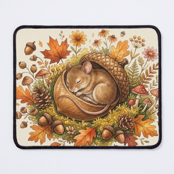 Item preview, Sleeping Mouse Acorn Cap Cottagecore Botanical Art designed and sold by CalmCapy Co.