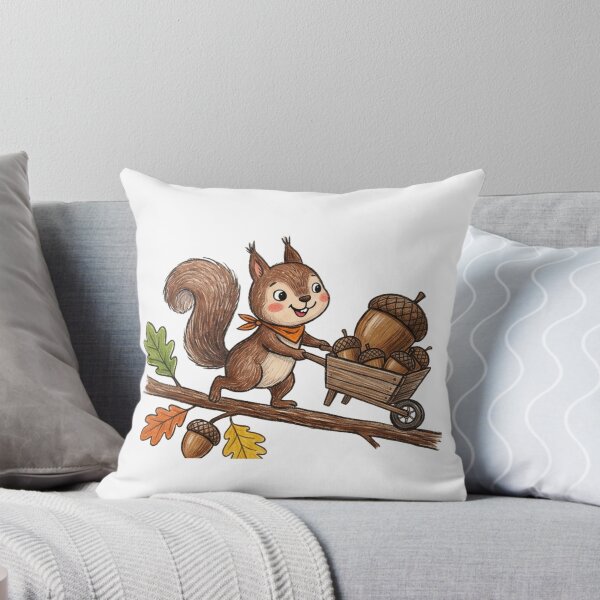 Item preview, Cute Squirrel Acorn Harvest Wheelbarrow Autumn Illustration designed and sold by TaiwanMemory.